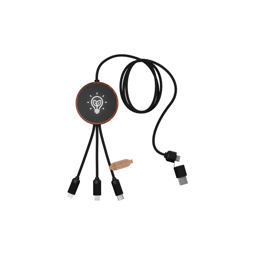 Cable de carga con logotipo luminoso RPET 5 en 1 y base de carga de 10 W 