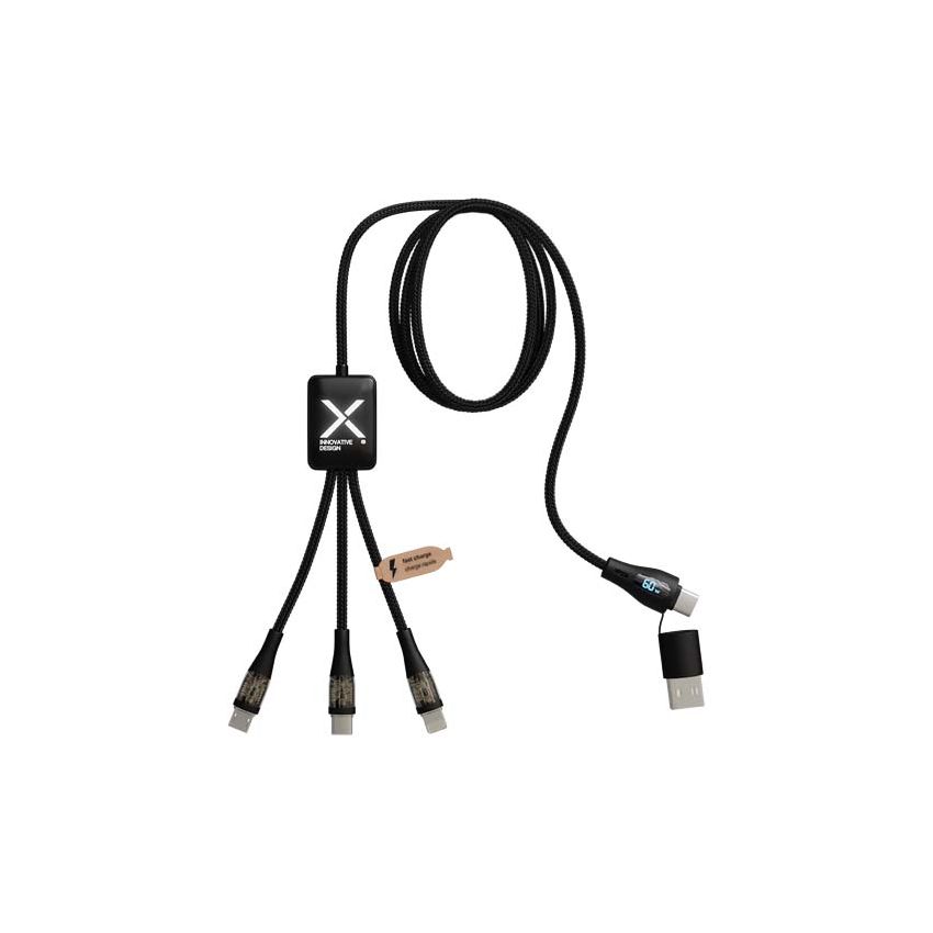 Cable de carga superrápido RPET de 60 W 5 en 1 con pantalla 