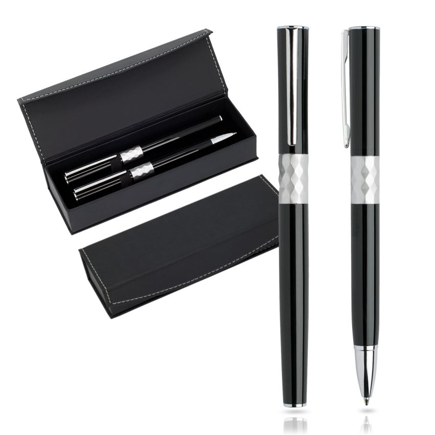 Crystal Conjunto de bolígrafo y roller de metal, estuche de regalo