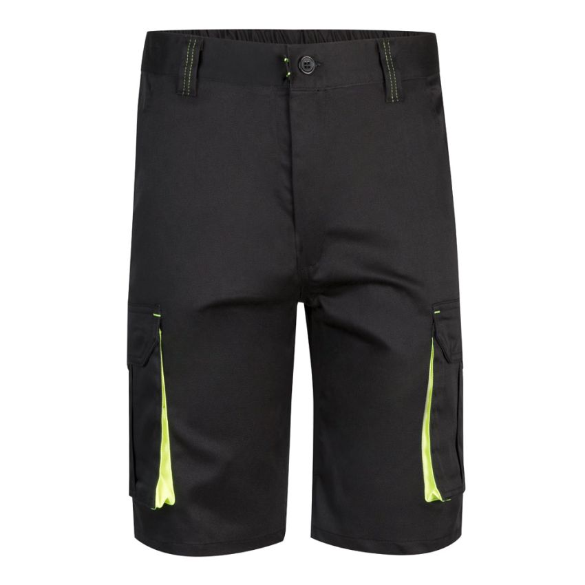VL HEMERA Bermudas elásticas bicolor multibolsillos (240g/m²), en algodón (46%), EME (38%) y poliéster (16%).