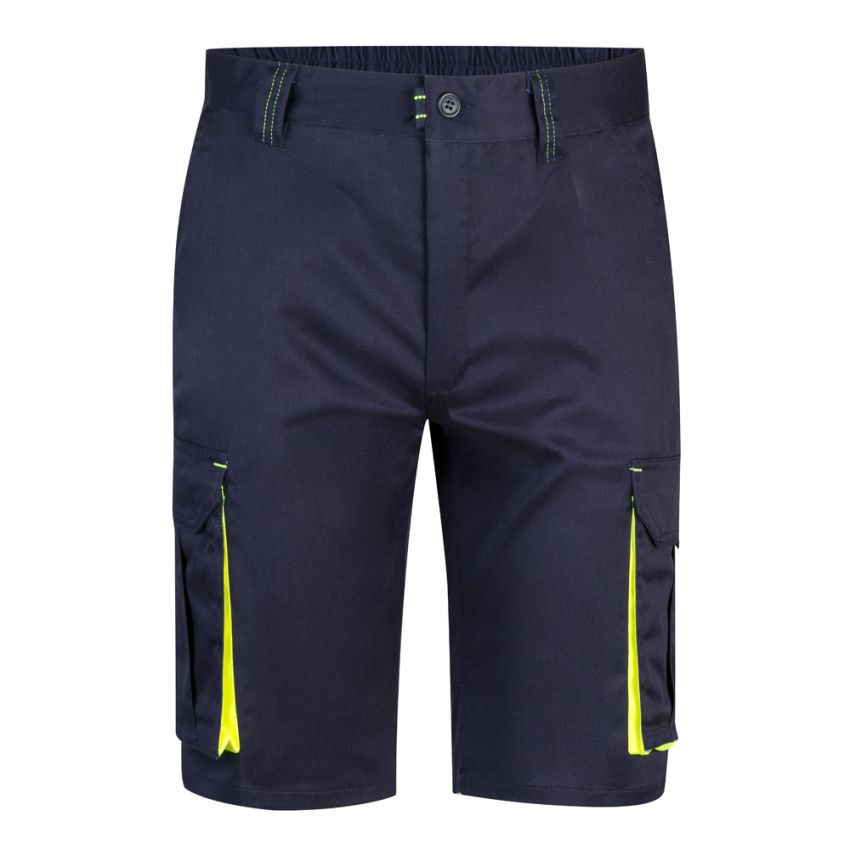 VL HEMERA Bermudas elásticas bicolor multibolsillos (240g/m²), en algodón (46%), EME (38%) y poliéster (16%).