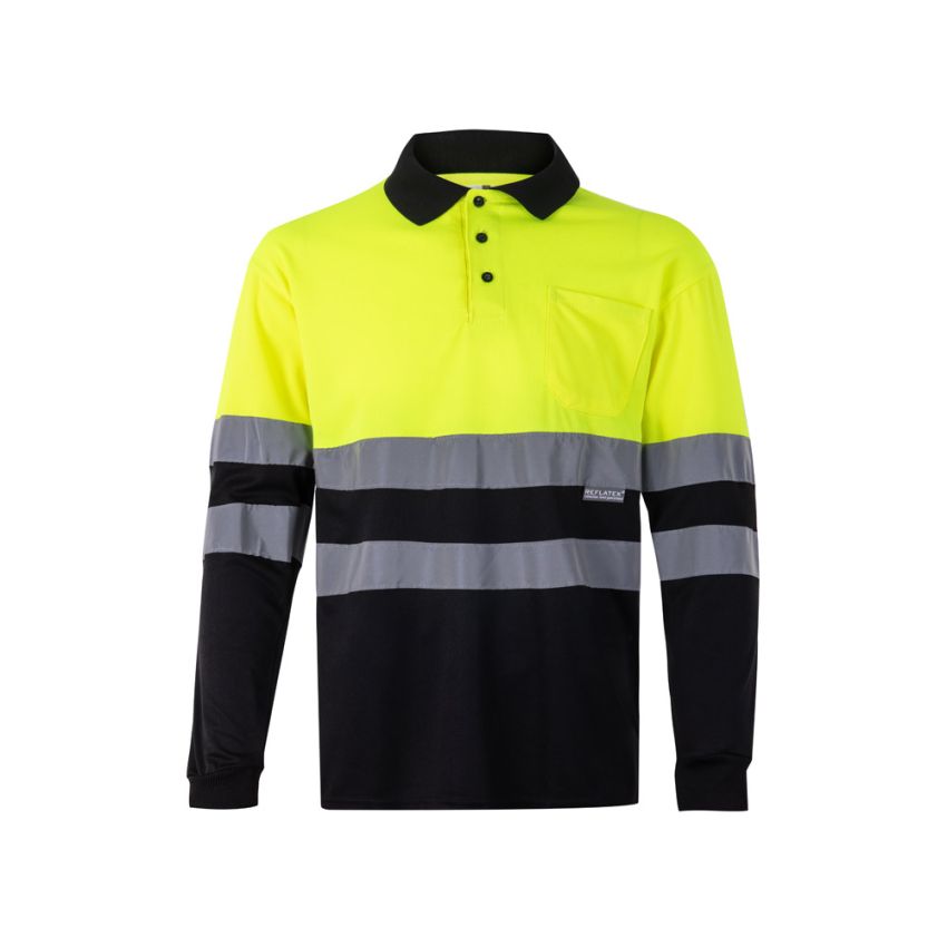 Polo bicolor bird-eye VL VULCAN (160g/m²) de manga larga, en poliéster (100%).