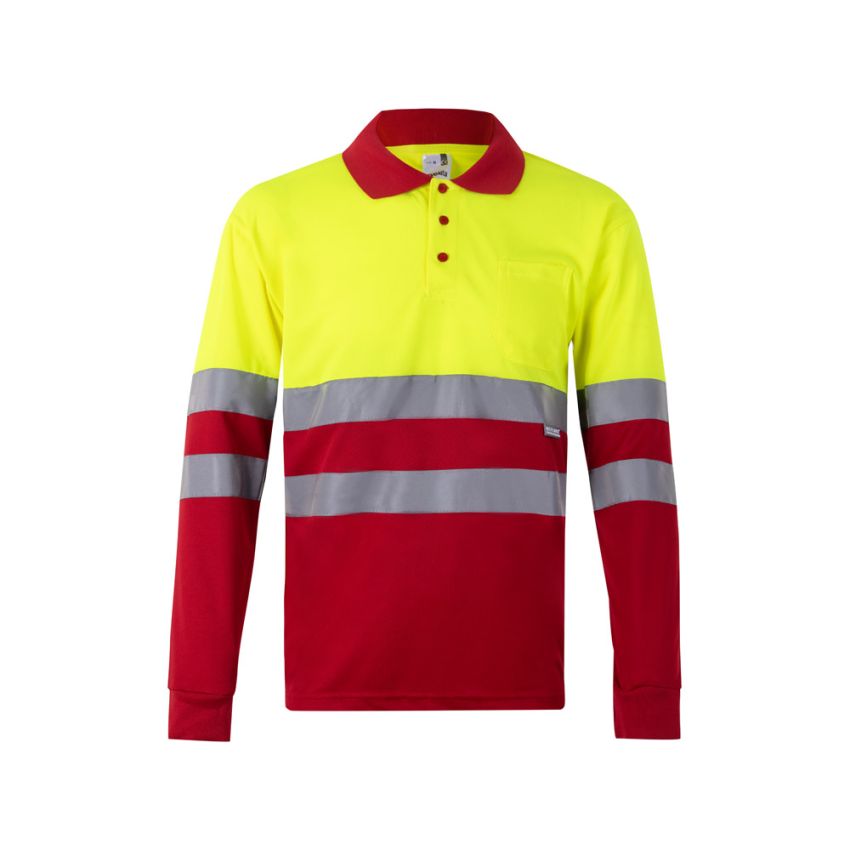 Polo bicolor bird-eye VL VULCAN (160g/m²) de manga larga, en poliéster (100%).
