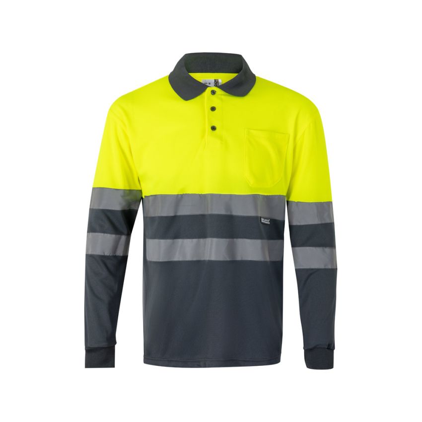 Polo bicolor bird-eye VL VULCAN (160g/m²) de manga larga, en poliéster (100%).