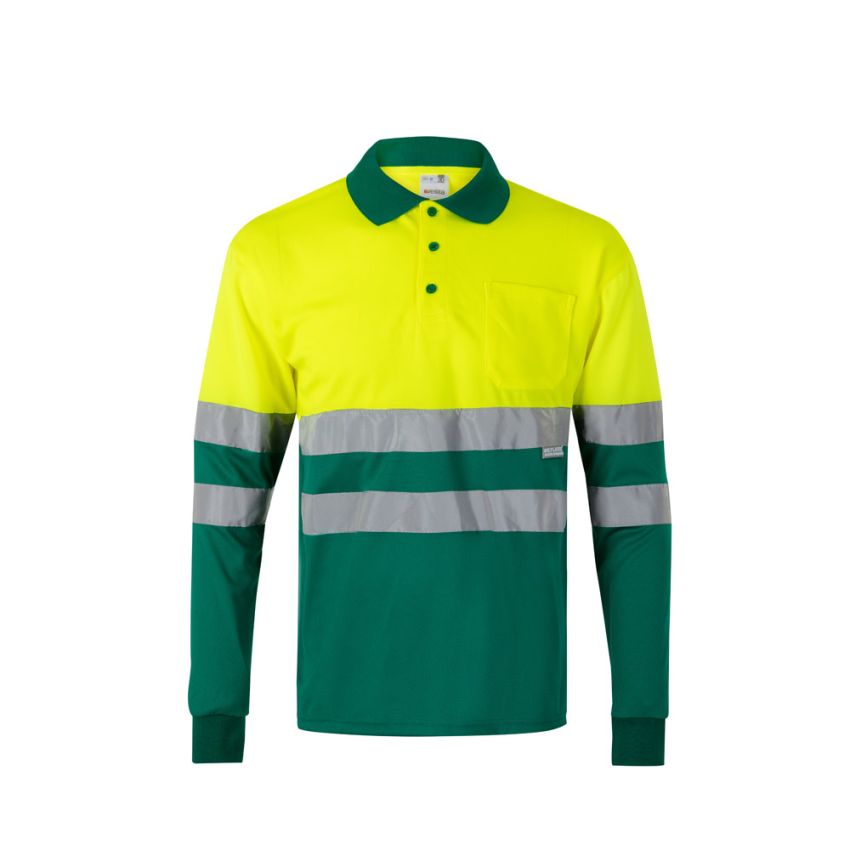 Polo bicolor bird-eye VL VULCAN (160g/m²) de manga larga, en poliéster (100%).