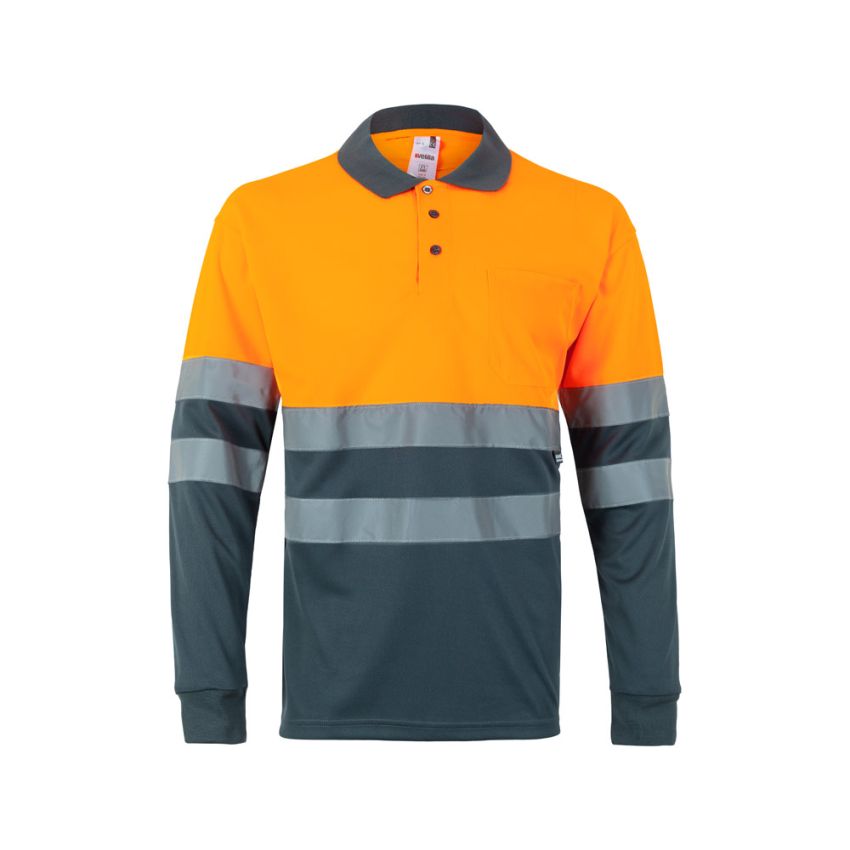 Polo bicolor bird-eye VL VULCAN (160g/m²) de manga larga, en poliéster (100%).