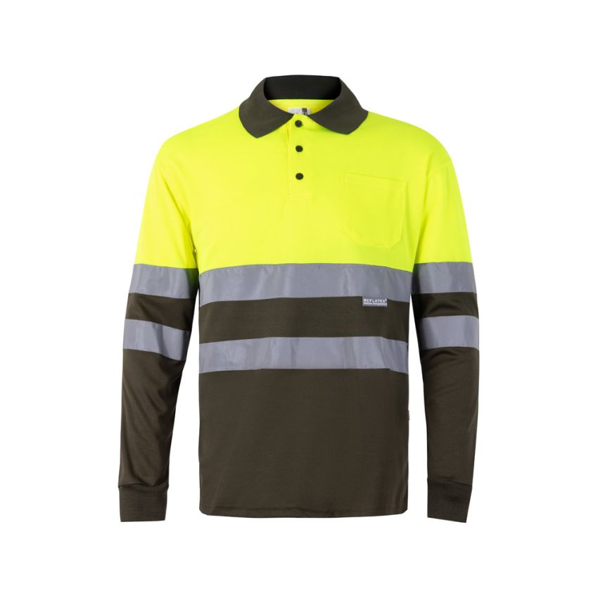 Polo bicolor bird-eye VL VULCAN (160g/m²) de manga larga, en poliéster (100%).