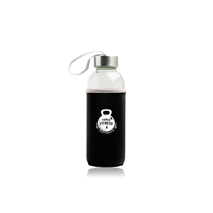 Neobottle Botella de vidrio, con tapa de metal y funda de neopreno