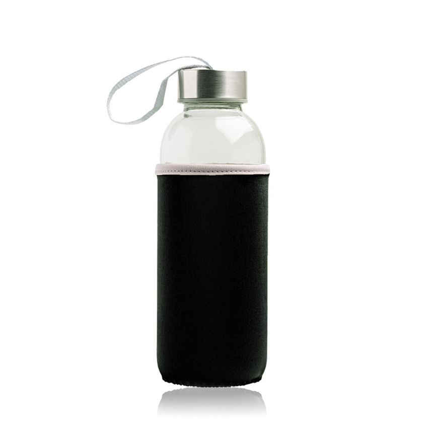 Neobottle Botella de vidrio, con tapa de metal y funda de neopreno