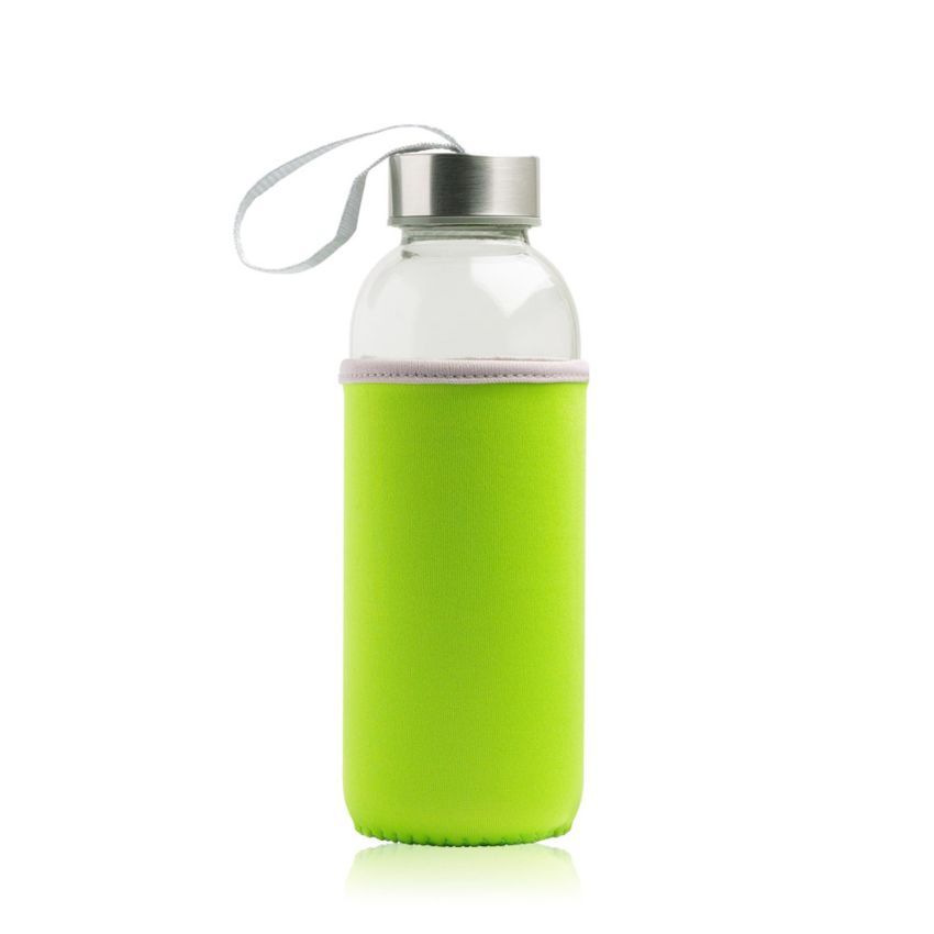Neobottle Botella de vidrio, con tapa de metal y funda de neopreno