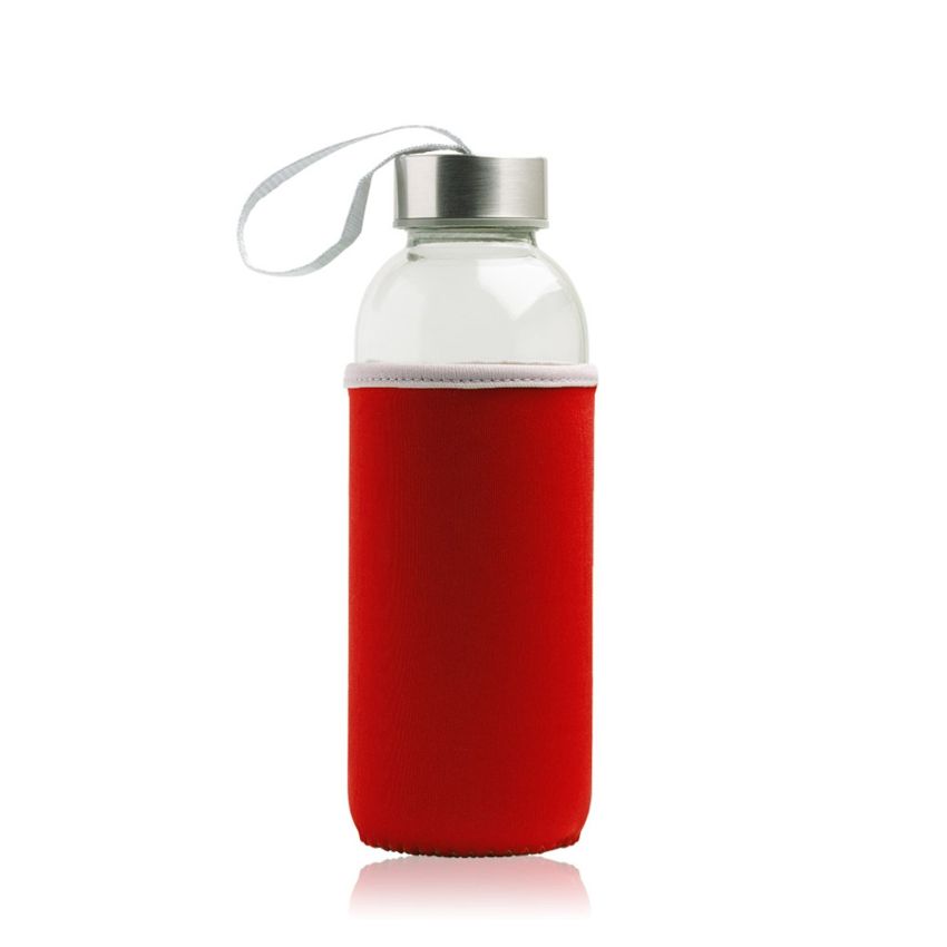 Neobottle Botella de vidrio, con tapa de metal y funda de neopreno