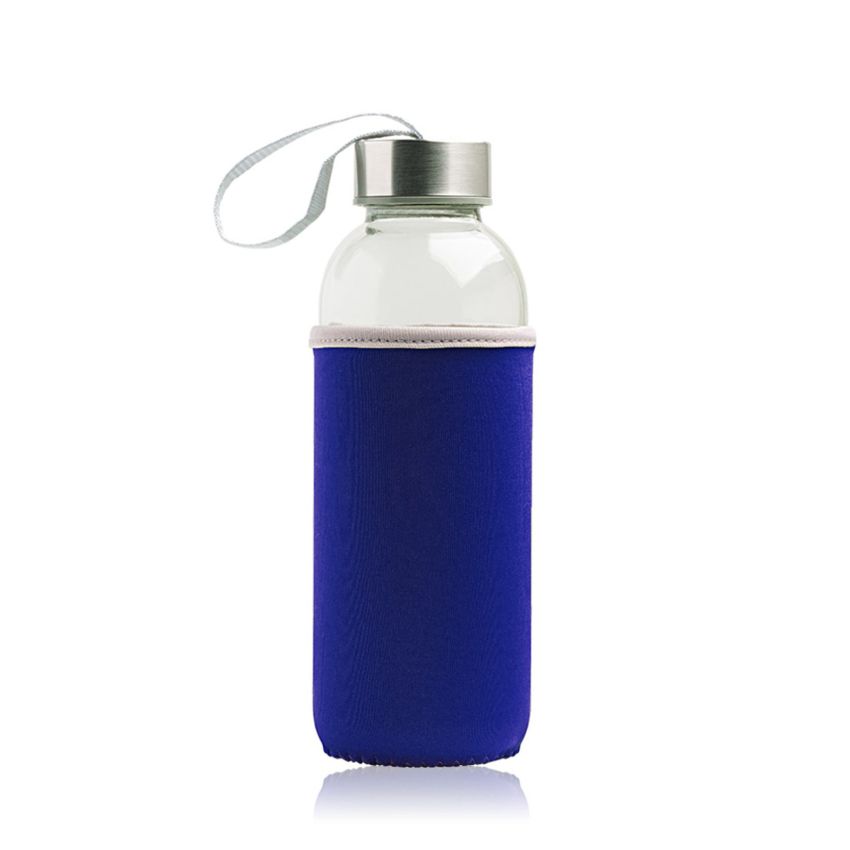 Neobottle Botella de vidrio, con tapa de metal y funda de neopreno