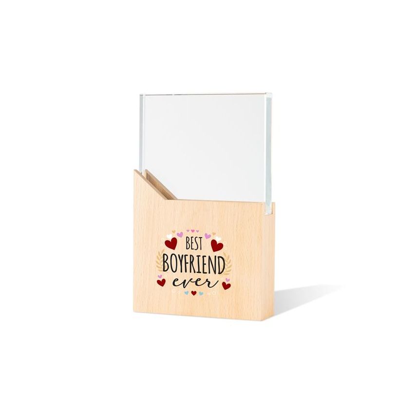 Trofeo de madera y vidrio