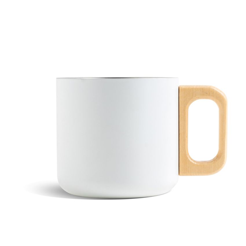 Neosteel Taza de acero inoxidable de doble pared de 350 ml con asa de madera