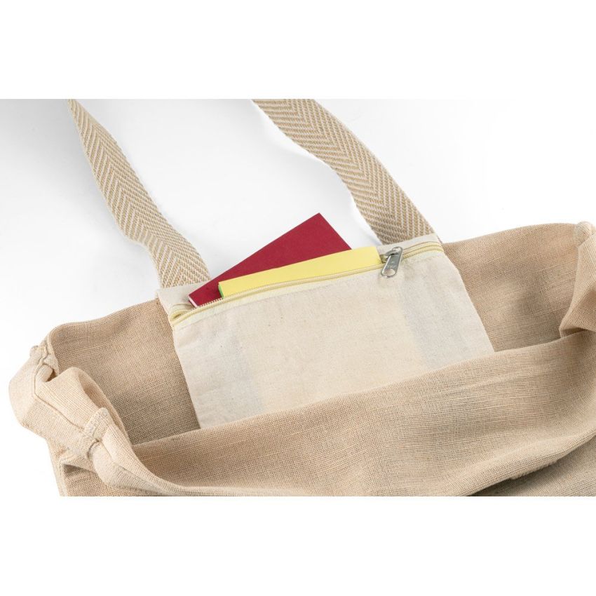 PADOVA Bolsa de yute (275 g/m²) con bolsillo interior de algodón 100% (120 g/m²).