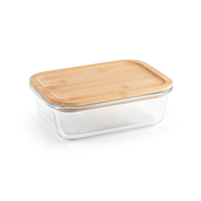 PORTOBELLO Fiambrera Caja hermética de vidrio de borosilicato con tapa de bambú 1000 ml