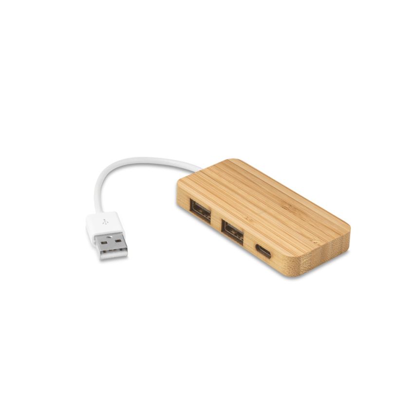 MOSER HUB con 2 puertos USB-A y 1 USB-C en bambú