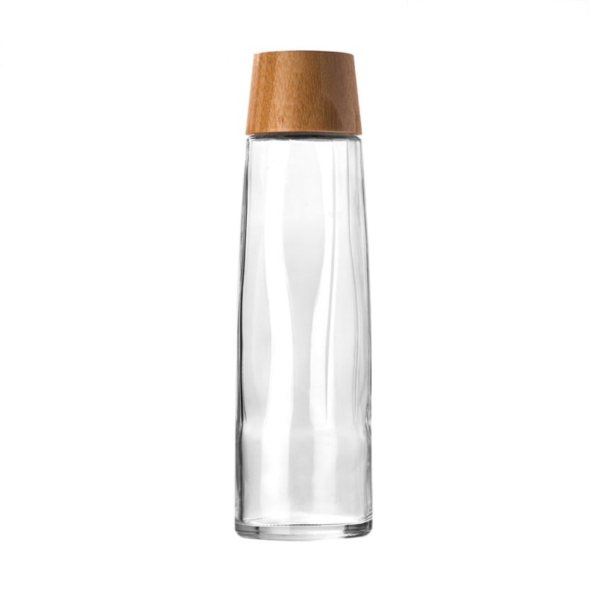 Garrafa de vidrio reciclado 750 ml, tapa de bambú