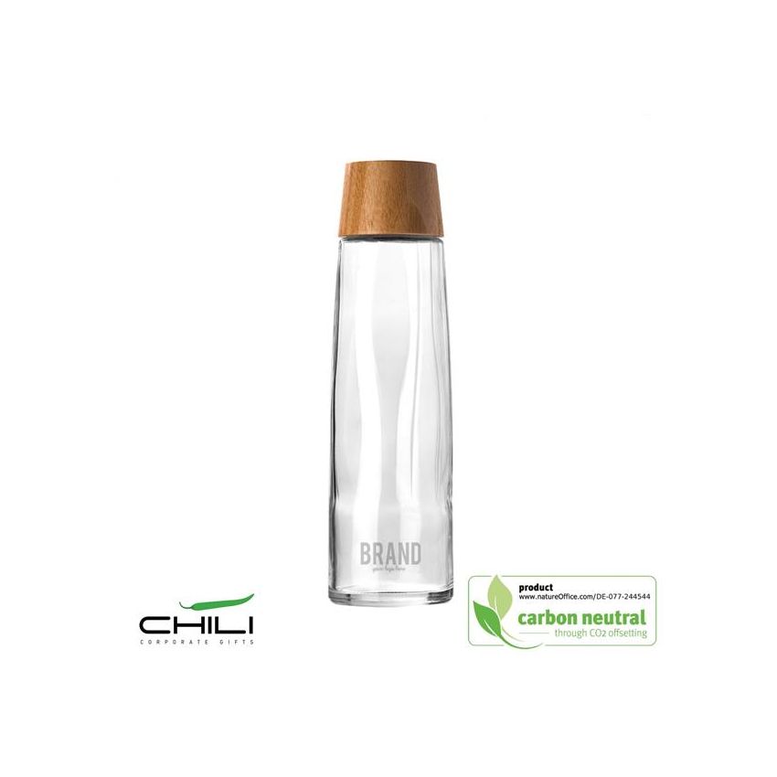 Garrafa de vidrio reciclado 750 ml, tapa de bambú
