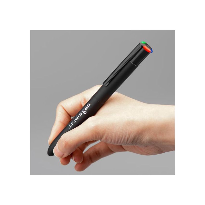 Bolígrafo de 4 colores de aluminio reciclado, escritura en 4 colores