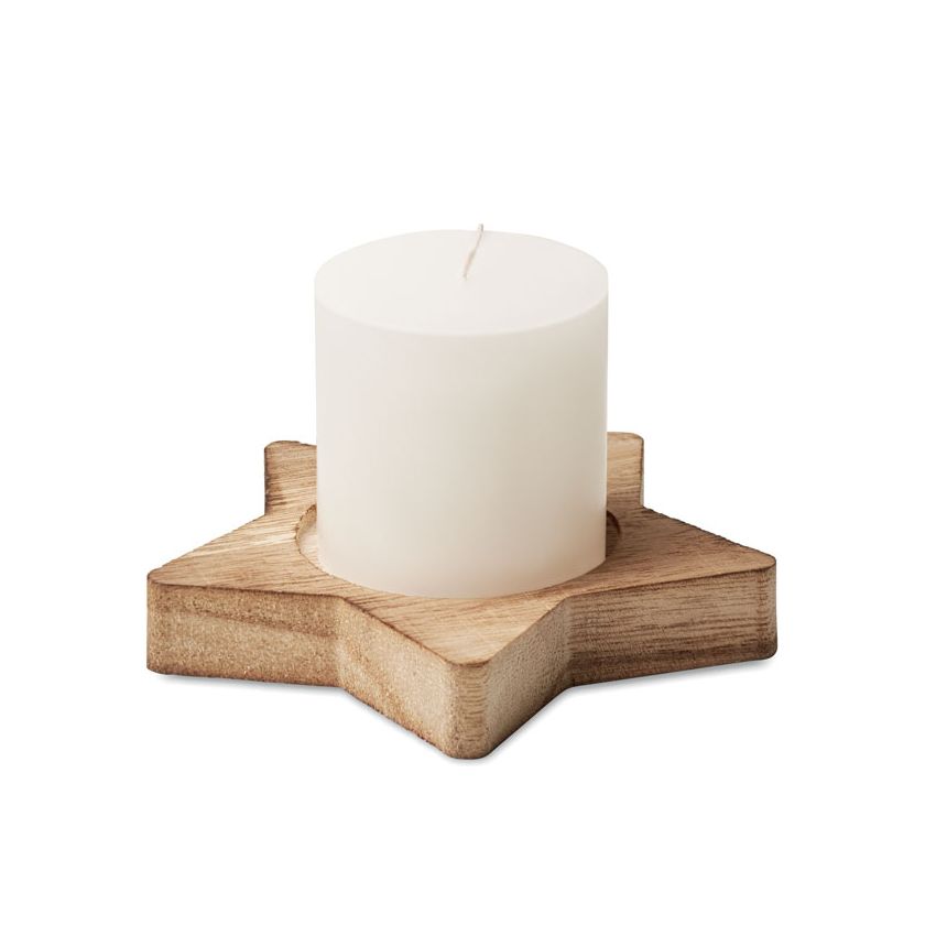 Vela con base de madera