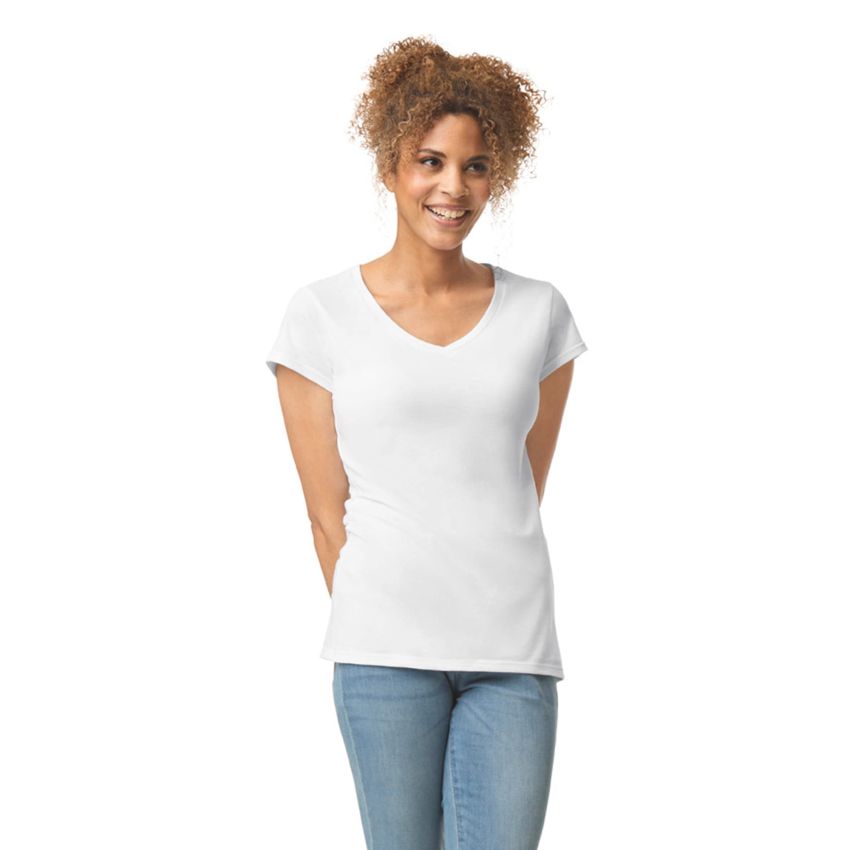 CAMISETA DE MUJER DE ESTILO SUAVE CON CUELLO EN V