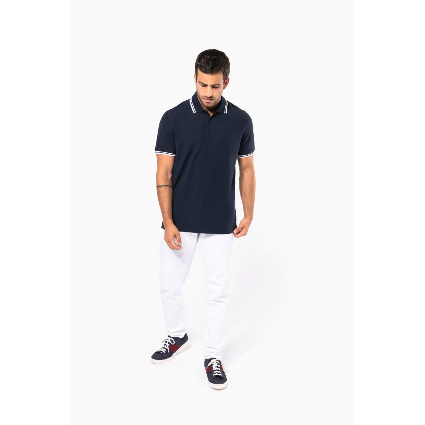 Men's short-sleeved polo shirt with contrasting stripes
