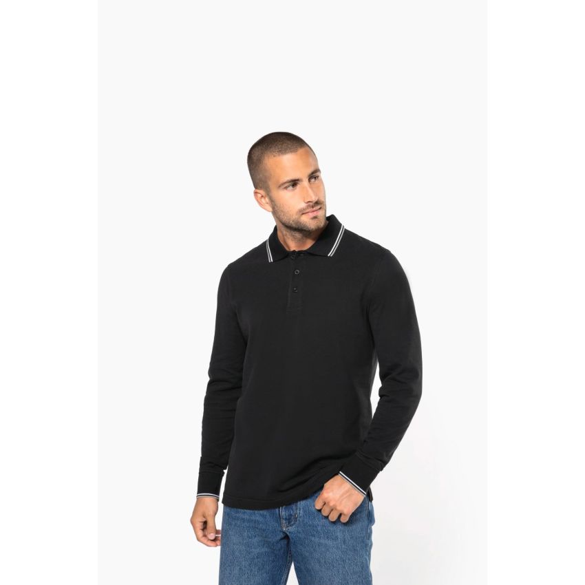 Polo de manga larga de hombre de punto piqué