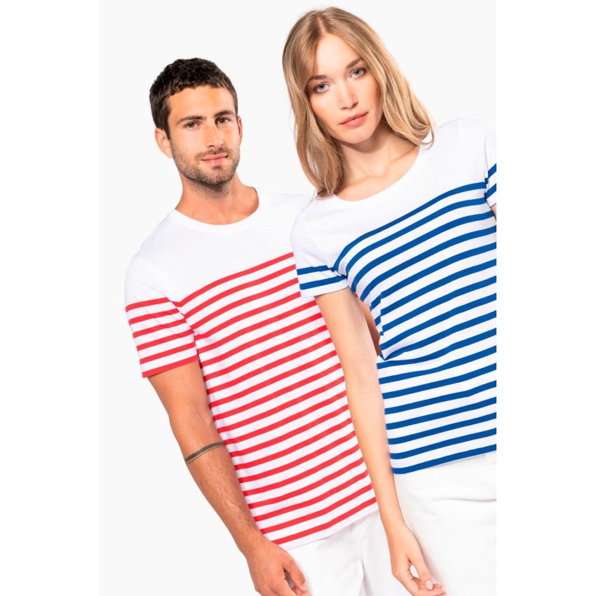 Camiseta marinera de algodón orgánico con cuello redondo para hombre
