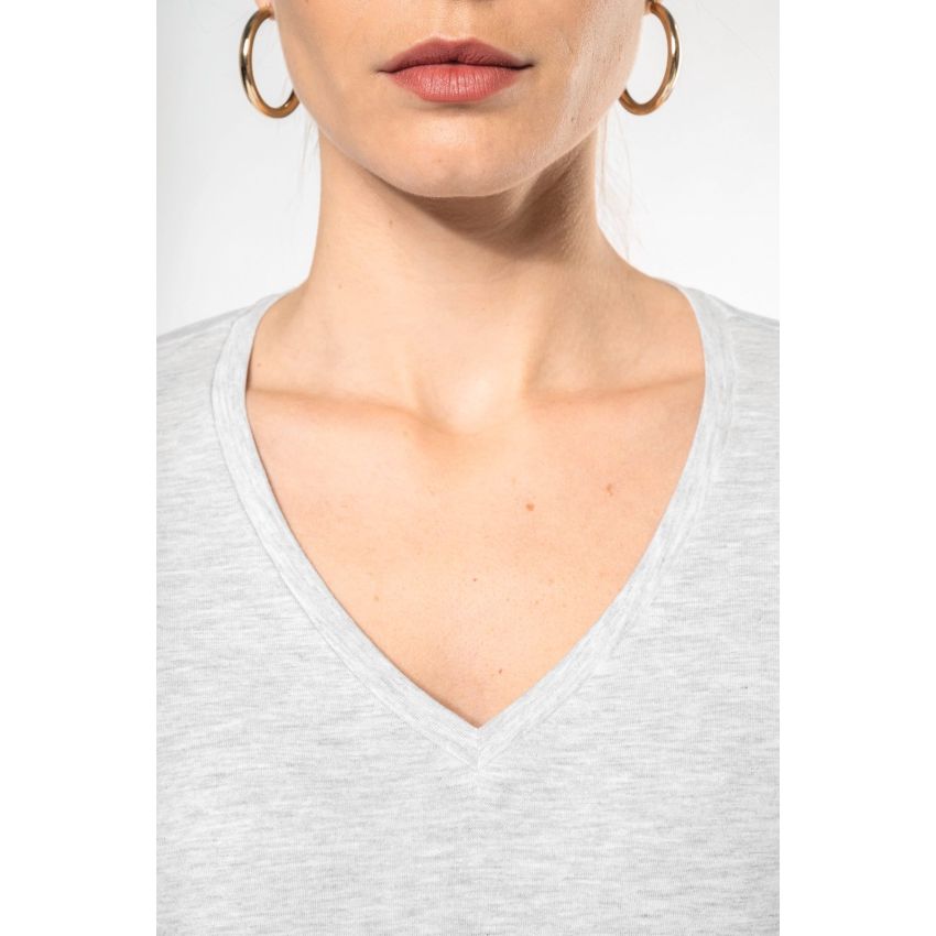 Camiseta de manga larga con cuello en V para mujer
