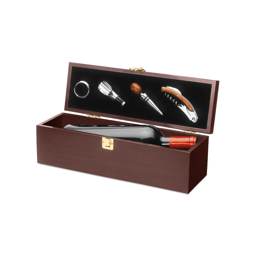 Caja para vino con utensilios