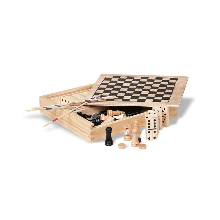 4 juegos en caja de madera