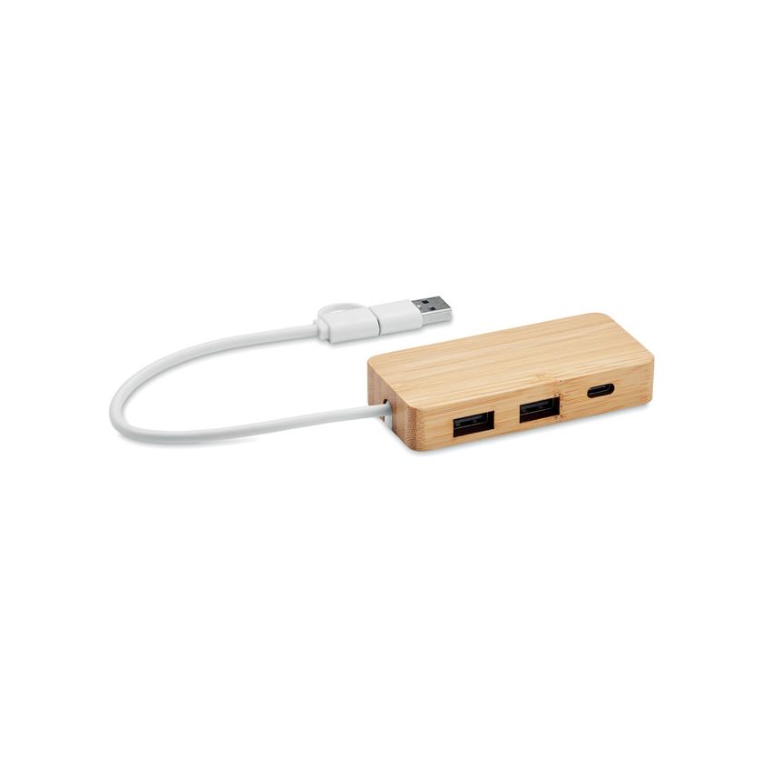 Concentrador USB de 3 puertos de bambú