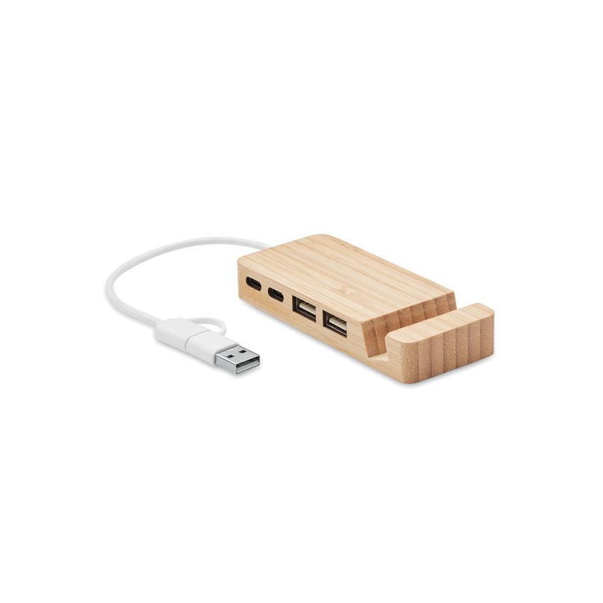 Concentrador USB de 4 puertos de bambú