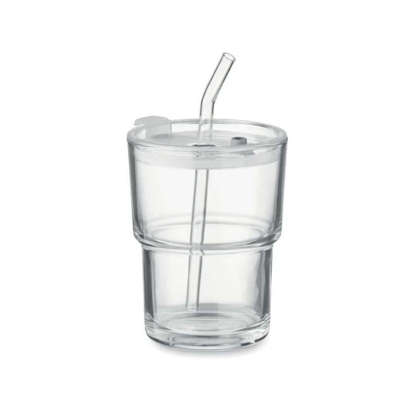 Vaso de vidrio con pajita 400ml