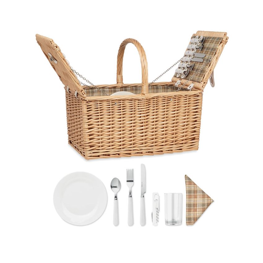 Cesta de picnic de mimbre para 4 personas.