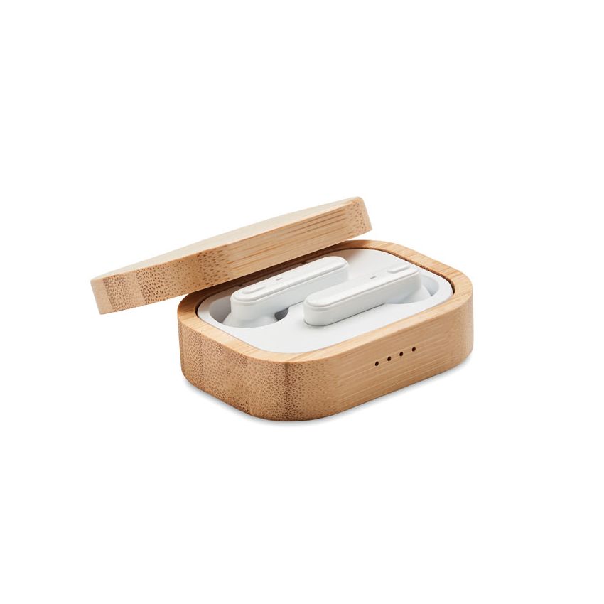Auriculares TWS en caja de bambú