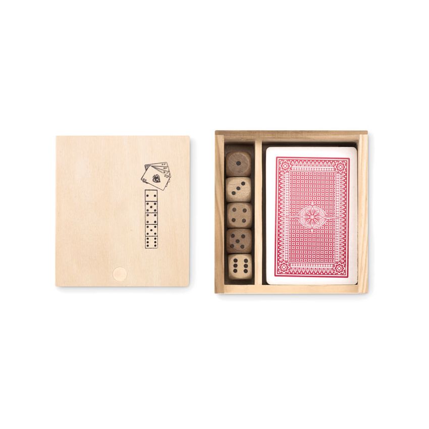 Set de cartas y dados en caja