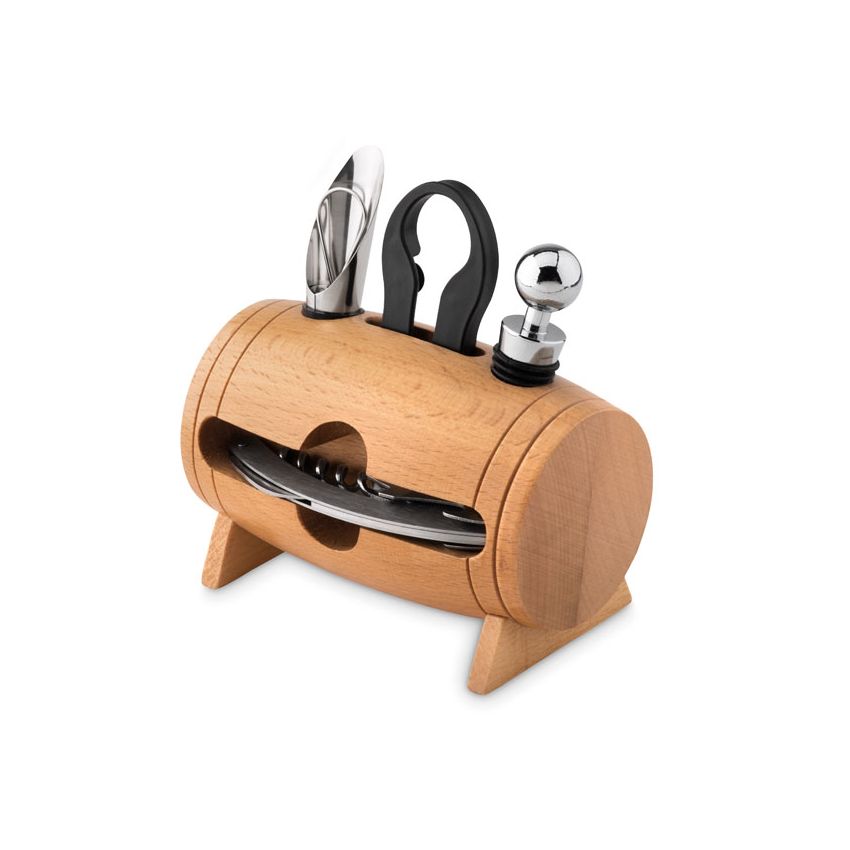 Set de vino y soporte de madera