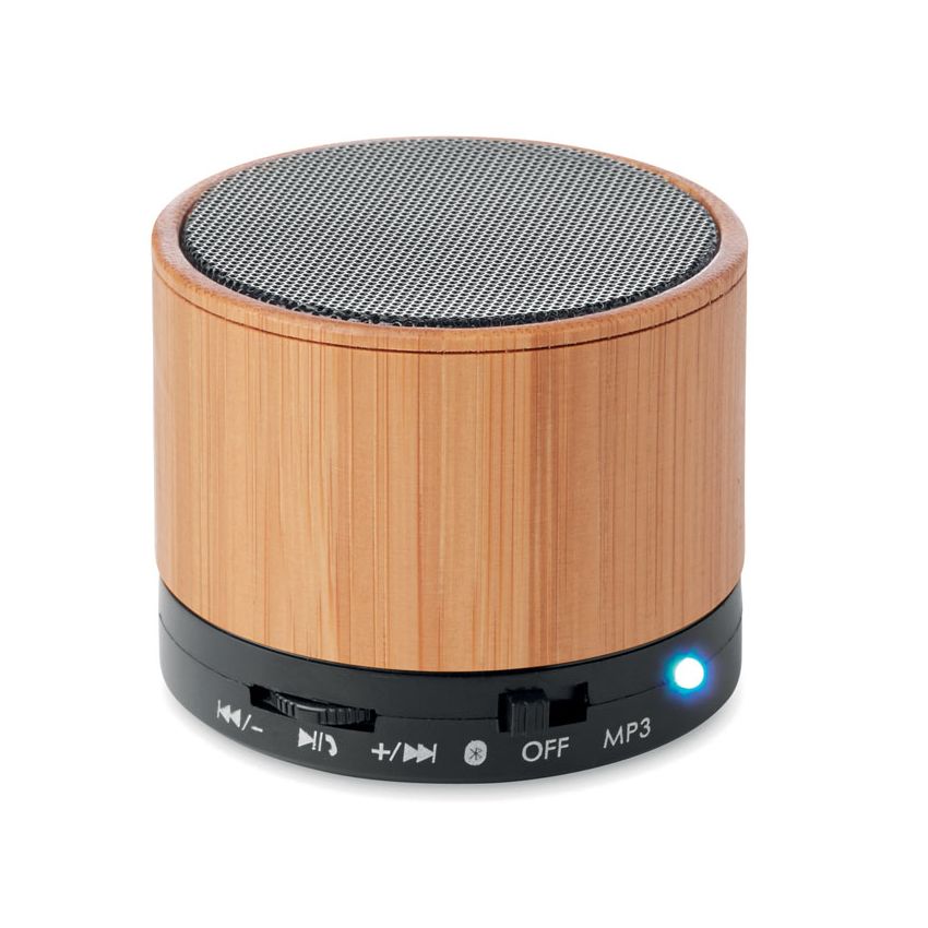 Altavoz inalámbrico redondo de bambú