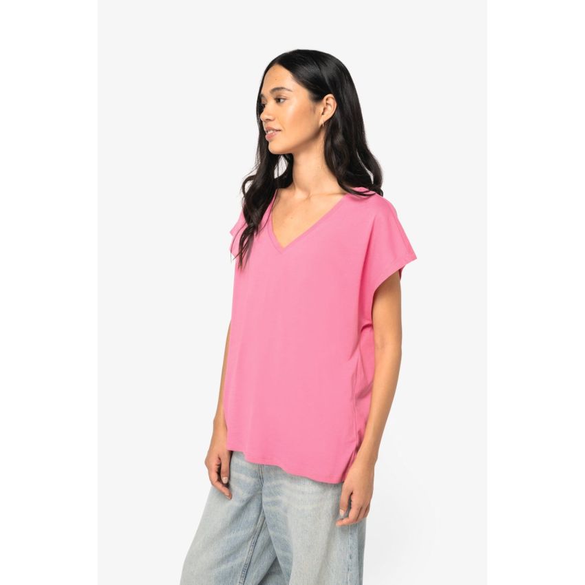 Camiseta holgada ecológica de mujer con cuello en V