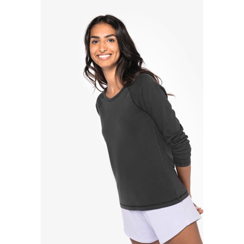 Camiseta ecológica raglán de manga larga para mujer