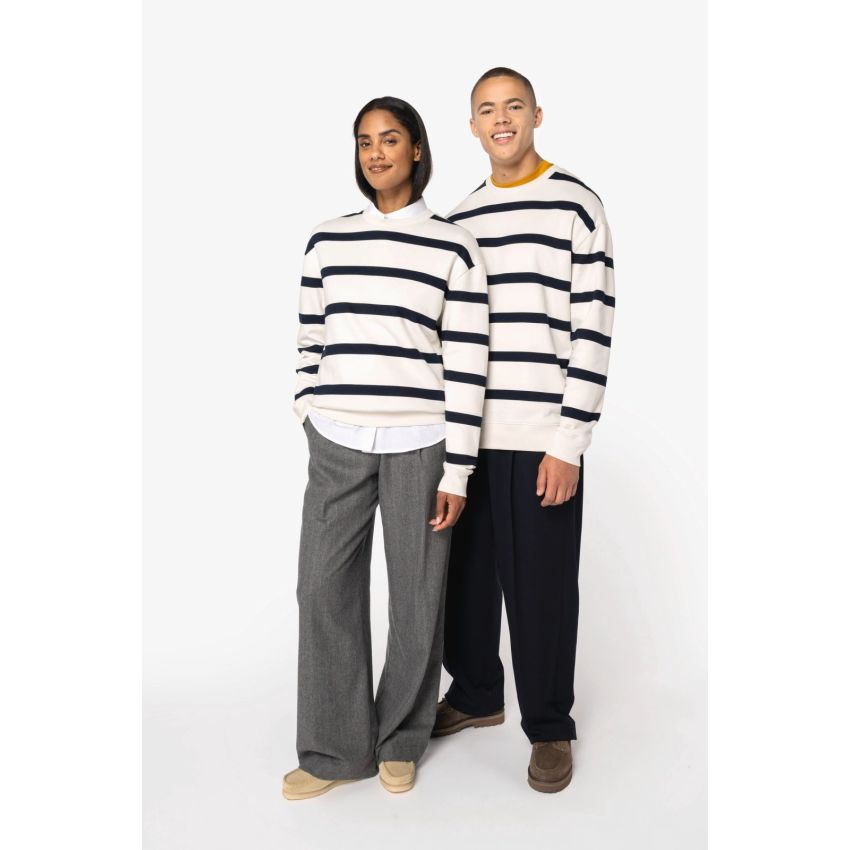 Sudadera ecológica de cuello redondo a rayas con hombros caídos unisex