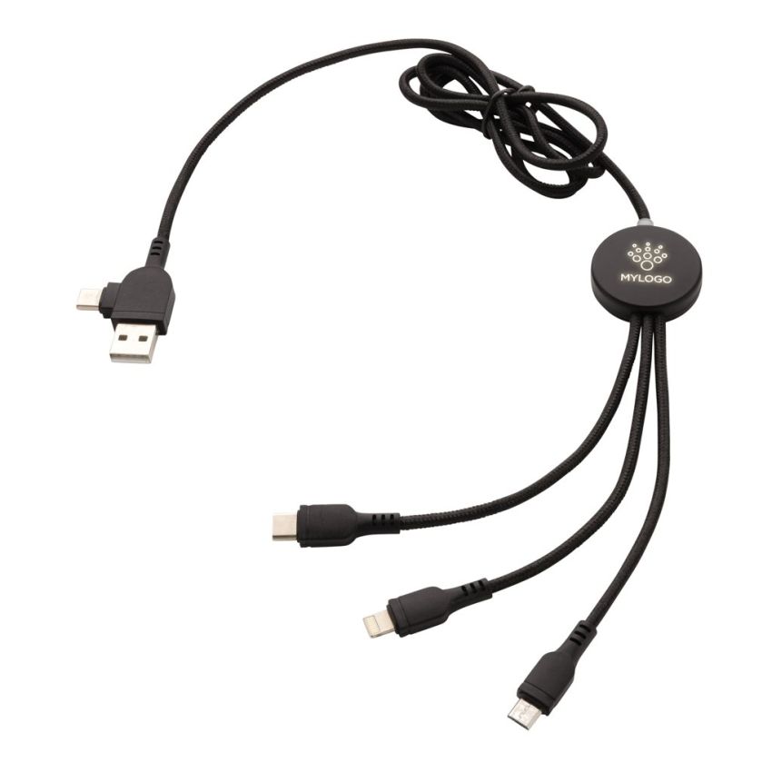 6-en-1 cable con logotipo iluminado