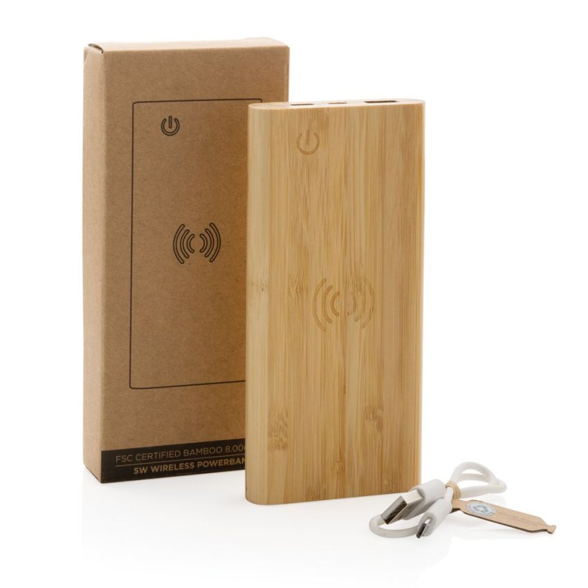 Batería externa inalámbrica de bambú 5W 8.000 mAh
