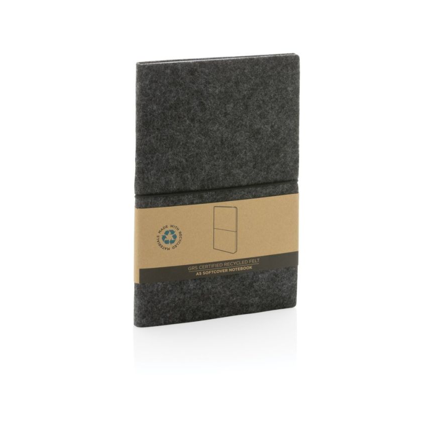 GRS certified recycled felt softcover A5 notebook