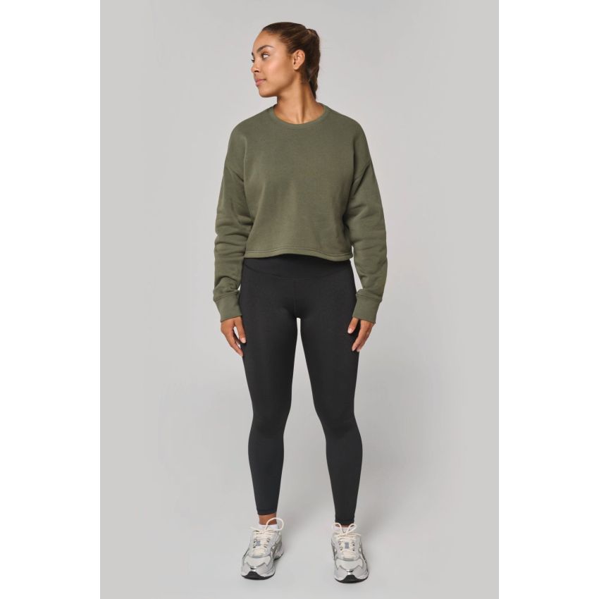 Sudadera crop con cuello redondo de mujer
