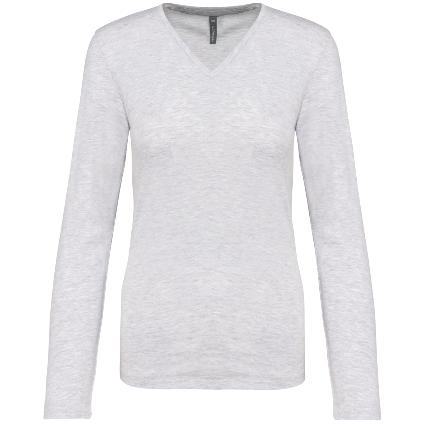Camiseta de manga larga con cuello en V para mujer
