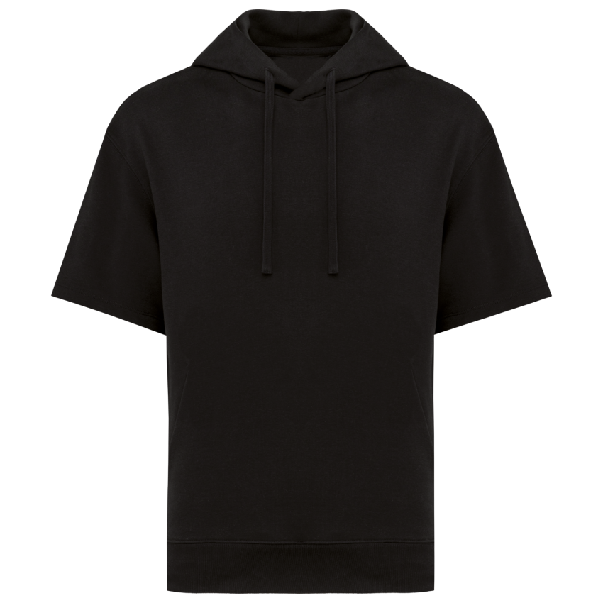Sudadera ecológica con capucha y hombros caídos de manga corta French Terry unisex