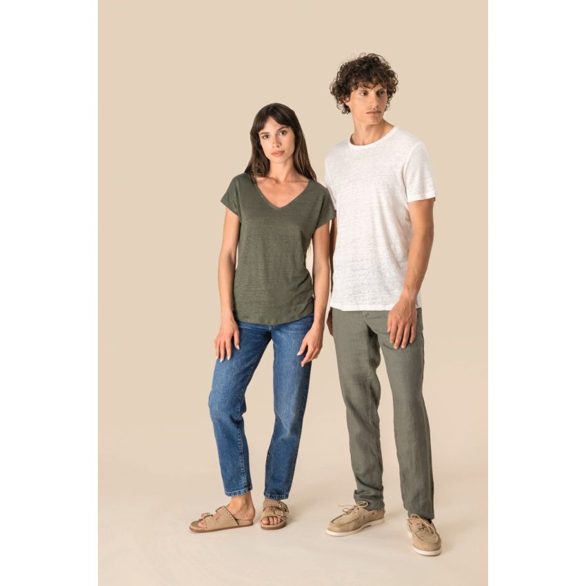 Camiseta de lino de mujer con escote en V